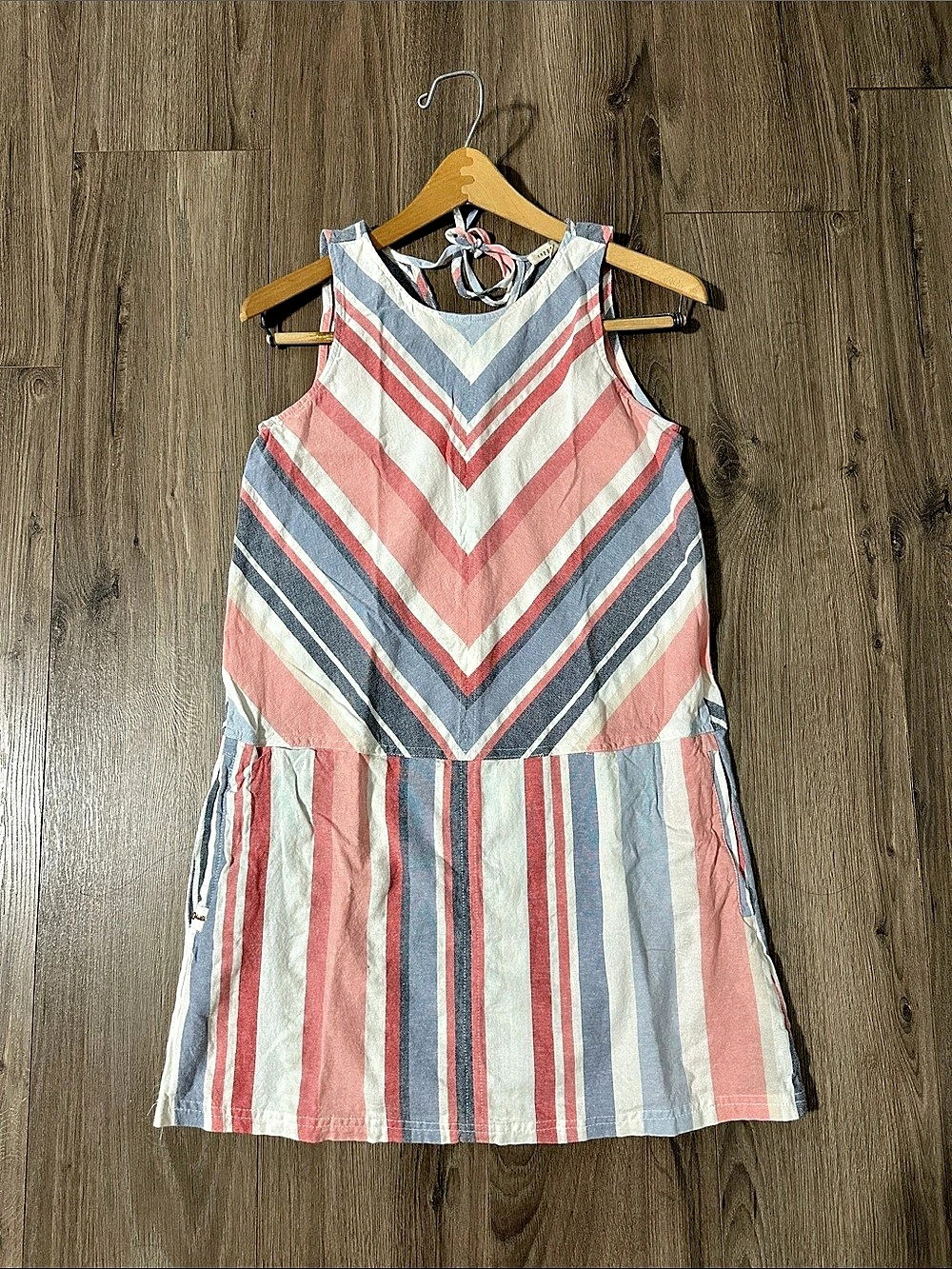 Copper Key Striped Cotton Mini Dress Pockets 100% Cotton